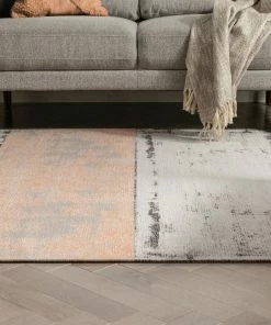 Well Woven Fanos Modern Distressed Abstract Brush Strokes Salmon Grey Kilim-Style Rug