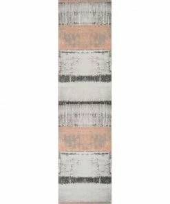 Well Woven Fanos Modern Distressed Abstract Brush Strokes Salmon Grey Kilim-Style Rug