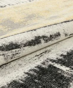 Well Woven Global Fanos Modern Distressed Abstract Brush Strokes Yellow Grey Kilim-Style Rug