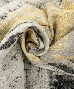 Well Woven Global Fanos Modern Distressed Abstract Brush Strokes Yellow Grey Kilim-Style Rug