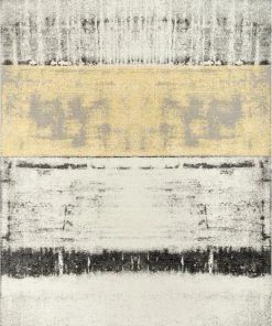 Well Woven Global Fanos Modern Distressed Abstract Brush Strokes Yellow Grey Kilim-Style Rug