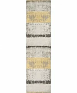 Well Woven Global Fanos Modern Distressed Abstract Brush Strokes Yellow Grey Kilim-Style Rug