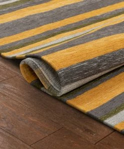 Well Woven Chia Contemporary Solid & Striped Beige Gold Kilim-Style 5'3