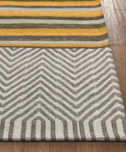 Well Woven Chia Contemporary Solid & Striped Beige Gold Kilim-Style 5'3