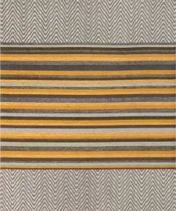 Well Woven Chia Contemporary Solid & Striped Beige Gold Kilim-Style 5'3" X 7'3" Rug Global