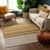 Well Woven Chia Contemporary Solid & Striped Beige Gold Kilim-Style 5'3" X 7'3" Rug Global