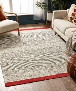 Well Woven Largo Modern Abstract Geometric Pattern Red Kilim-Style Rug