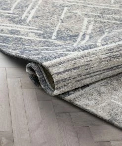 Well Woven Agma Contemporary Distressed Abstract Waves Grey Beige Kilim-Style 5'3