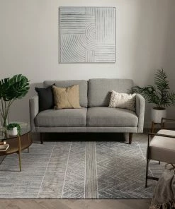 Well Woven Agma Contemporary Distressed Abstract Waves Grey Beige Kilim-Style 5'3