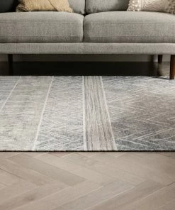 Well Woven Agma Contemporary Distressed Abstract Waves Grey Beige Kilim-Style 5'3