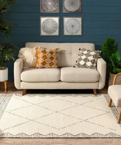 Well Woven Global Kippa Moroccan Diamond Pattern Beige Kilim-Style 5'3