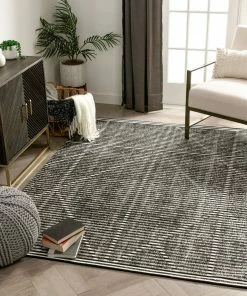 Well Woven Jato Contemporary Distressed Geometric Pattern Grey Kilim-Style 5'3" X 7'3" Rug Global