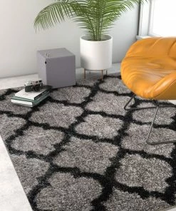 Well Woven Humble Grey Modern Lattice Shag Rug