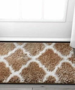 Well Woven Moroccan Humble Taupe Modern Lattice Shag Rug