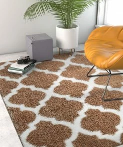Well Woven Moroccan Humble Taupe Modern Lattice Shag Rug