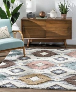 Well Woven Ares Moroccan Diamond Trellis Ivory High-Low Shag Rug