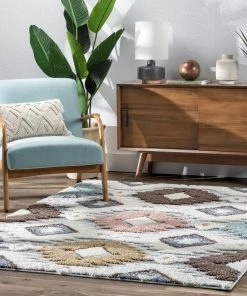 Well Woven Ares Moroccan Diamond Trellis Ivory High-Low Shag Rug