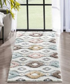 Well Woven Ares Moroccan Diamond Trellis Ivory High-Low Shag Rug