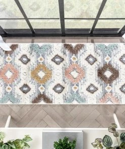 Well Woven Ares Moroccan Diamond Trellis Ivory High-Low Shag Rug