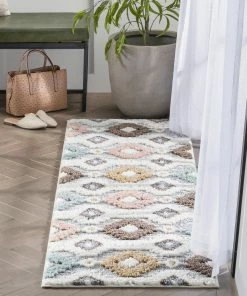 Well Woven Ares Moroccan Diamond Trellis Ivory High-Low Shag Rug