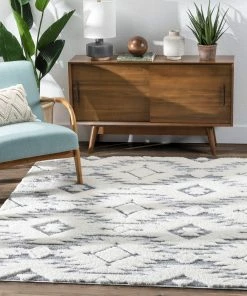 Well Woven Global Ares Moroccan Diamond Trellis Grey High-Low Shag Rug