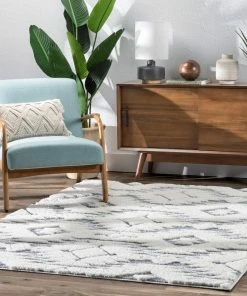 Well Woven Global Ares Moroccan Diamond Trellis Grey High-Low Shag Rug