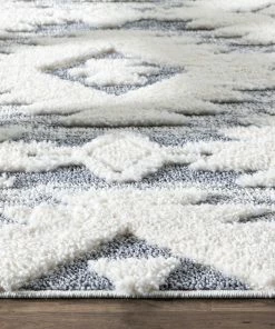 Well Woven Global Ares Moroccan Diamond Trellis Grey High-Low Shag Rug