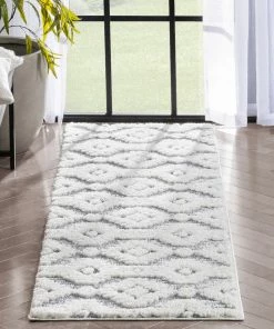 Well Woven Global Ares Moroccan Diamond Trellis Grey High-Low Shag Rug