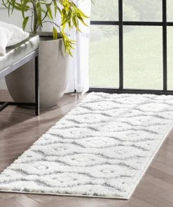 Well Woven Global Ares Moroccan Diamond Trellis Grey High-Low Shag Rug