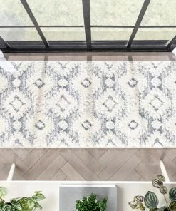 Well Woven Global Ares Moroccan Diamond Trellis Grey High-Low Shag Rug