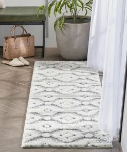 Well Woven Global Ares Moroccan Diamond Trellis Grey High-Low Shag Rug
