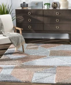 Well Woven Perseus Modern Geometric Blush High-Low Shag Rug