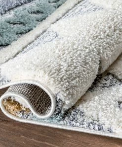 Well Woven Briseis Moroccan Tribal Diamond Light Blue High-Low Shag Rug