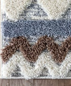 Well Woven Briseis Moroccan Tribal Diamond Light Blue High-Low Shag Rug