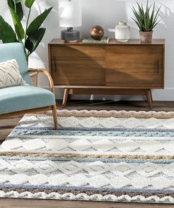 Well Woven Briseis Moroccan Tribal Diamond Light Blue High-Low Shag Rug