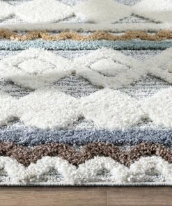 Well Woven Briseis Moroccan Tribal Diamond Light Blue High-Low Shag Rug