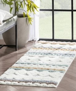 Well Woven Briseis Moroccan Tribal Diamond Light Blue High-Low Shag Rug