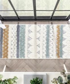 Well Woven Briseis Moroccan Tribal Diamond Light Blue High-Low Shag Rug