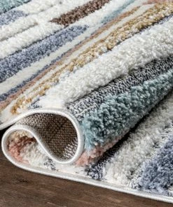 Well Woven Proteus Modern Stripes Light Blue High-Low Shag Rug