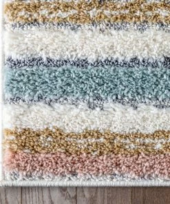 Well Woven Proteus Modern Stripes Light Blue High-Low Shag Rug