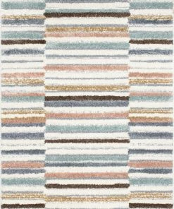 Well Woven Proteus Modern Stripes Light Blue High-Low Shag Rug
