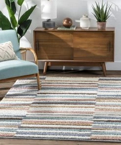 Well Woven Proteus Modern Stripes Light Blue High-Low Shag Rug