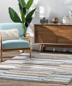 Well Woven Proteus Modern Stripes Light Blue High-Low Shag Rug