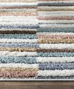 Well Woven Proteus Modern Stripes Light Blue High-Low Shag Rug