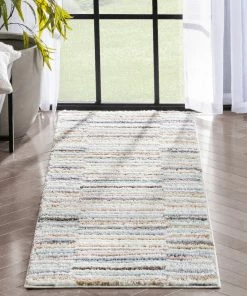 Well Woven Proteus Modern Stripes Light Blue High-Low Shag Rug