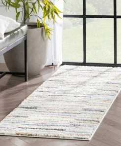 Well Woven Proteus Modern Stripes Light Blue High-Low Shag Rug