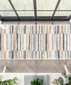 Well Woven Proteus Modern Stripes Light Blue High-Low Shag Rug