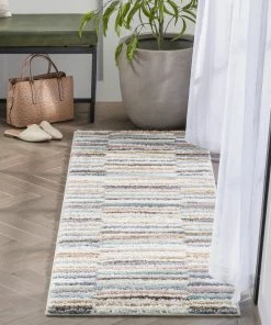 Well Woven Proteus Modern Stripes Light Blue High-Low Shag Rug