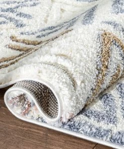 Well Woven Thanatos Modern Geometric Ivory High-Low Shag Rug