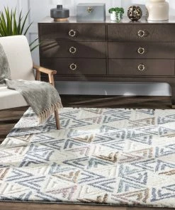 Well Woven Thanatos Modern Geometric Ivory High-Low Shag Rug